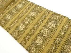 手織り紬横段に幾何学模様織出し名古屋帯